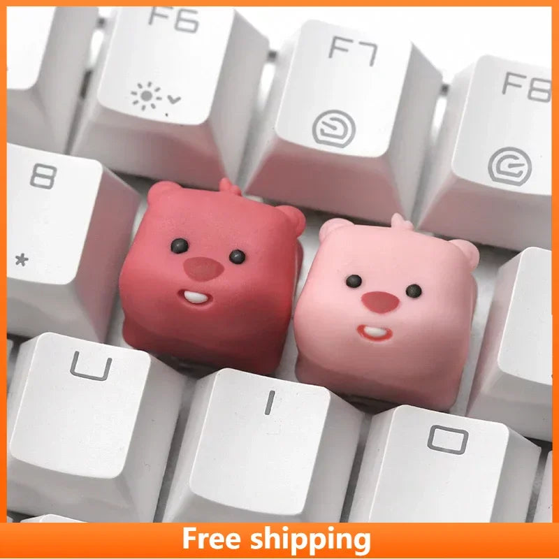 귀여운 3D 비버 Keycaps 수지 창의력 만화 캐릭터 기계식 키보드 액세서리 Kawaii 동물 핑크 Keycaps 소녀